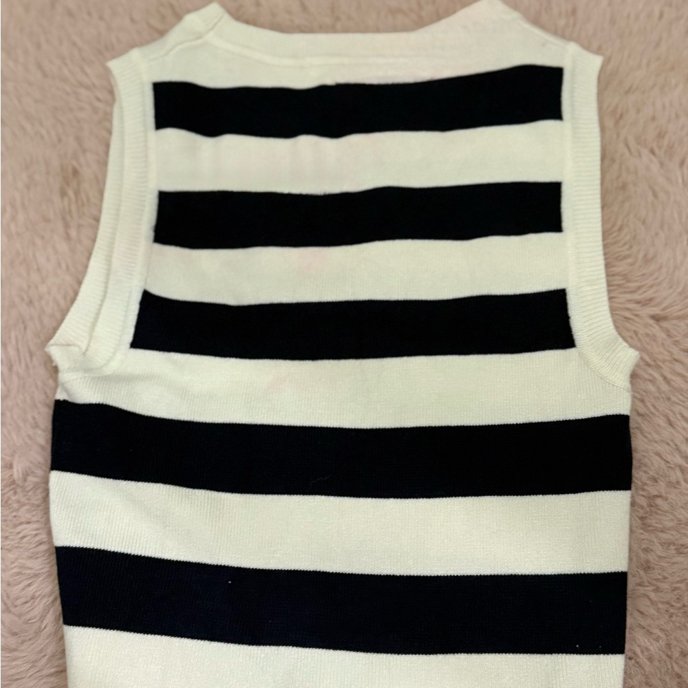 Zara Black and White Striped Knit Top